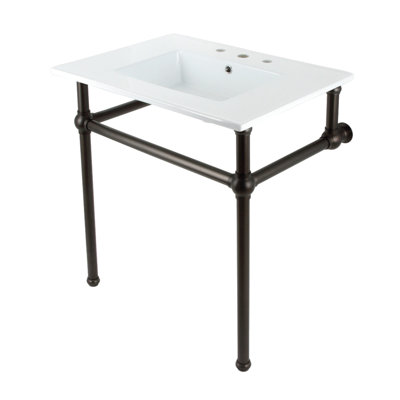 Kingston Brass Templeton 31-Inch Ceramic Console Sink with Brass Legs (8-Inch, 3-Hole)
