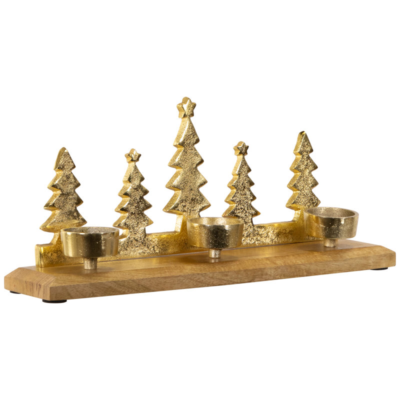 Photophore en métal pin pin quintette de Noël - 13 po - doré