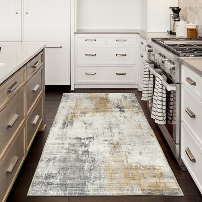 Mackeroy Quinn Abstract Beige Gray Ivory Machine Washable Area Rugs