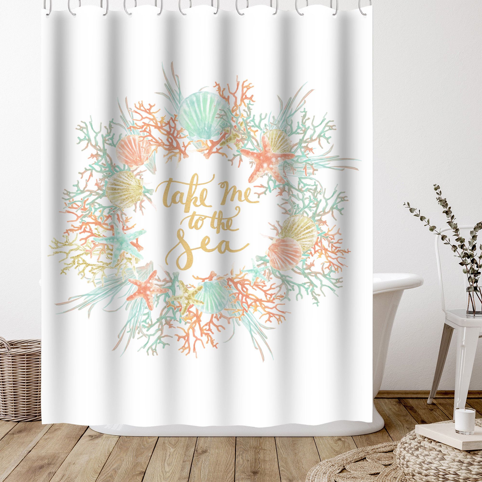 Bless international Quotes Shower Curtain Take Me to the Sea Coastal Print  by Jetty Printables