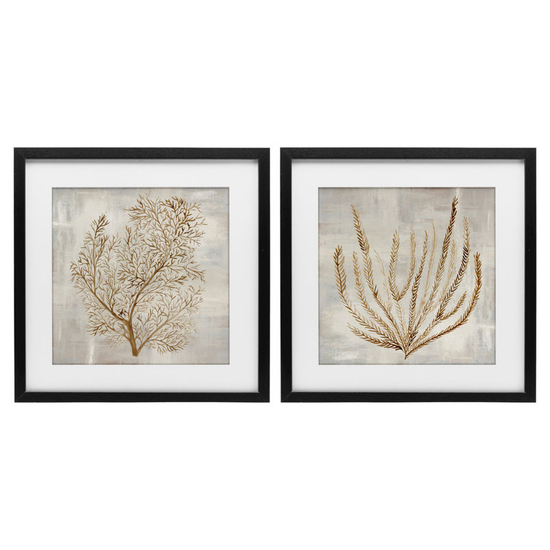 Ensemble de 2 impressions encadrées sous verre Beiges Tides Coral Branches, design par Hannah Dawson, H 13 po x l 13 po