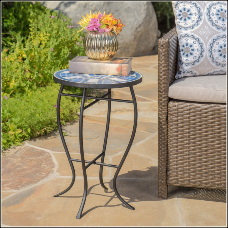 Charming Iron-Framed Ceramic Tile Side Table For Outdoor Styling
