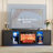  70" TV Stand For Tvs Up To 80" With Electric Fireplace, Modern Fluted Sliding Door Fireplace Cabinet with LED Light For Living Room, Bedroom, Entertainment Center, Black