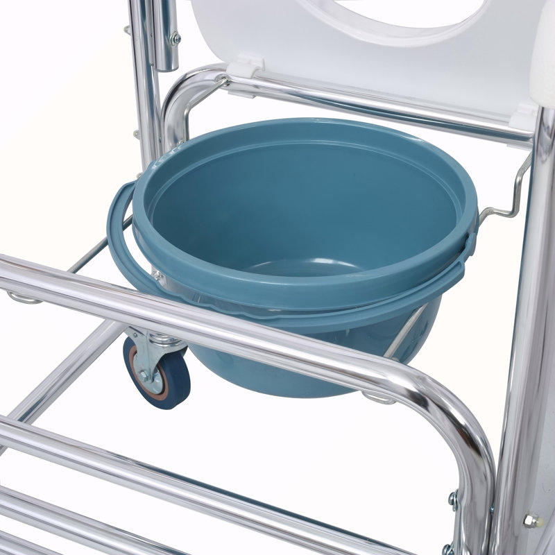 4 In 1 Bedside Commode Chair, Transport Shower Wheelchair Toilet Rolling Transport Chair With 4 Brakes Casters,Tissue Holder,Crutch Holder For Elderly Injured And Disabled