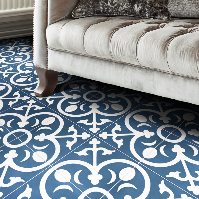 Nador 8" x 8" Cement Patterned Wall & Floor Tile, Blue/White