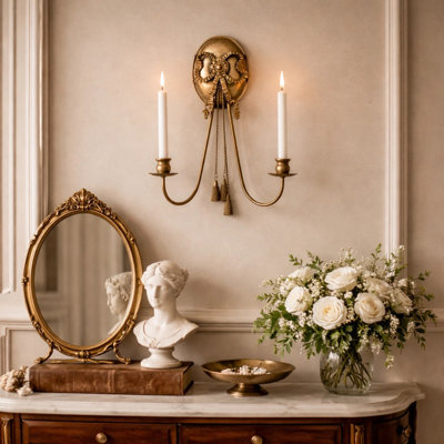 French Ribbon Gold Wall Candle Holder