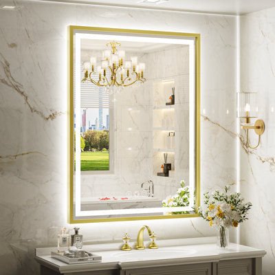 LED Bathroom Mirror With Lights, Frontlit & Backlit Lighted Bathroom Mirror with Anti Fog, Lighted Wall Mirrors,3 Colors Temperature,Dimmable