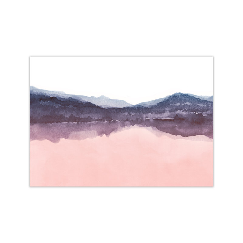 Watercolour Landscape I - Indigo & Pink - Print, Unframed Paper, 42cm H x 59cm W x 1cm D, Indigo Blue/Pink