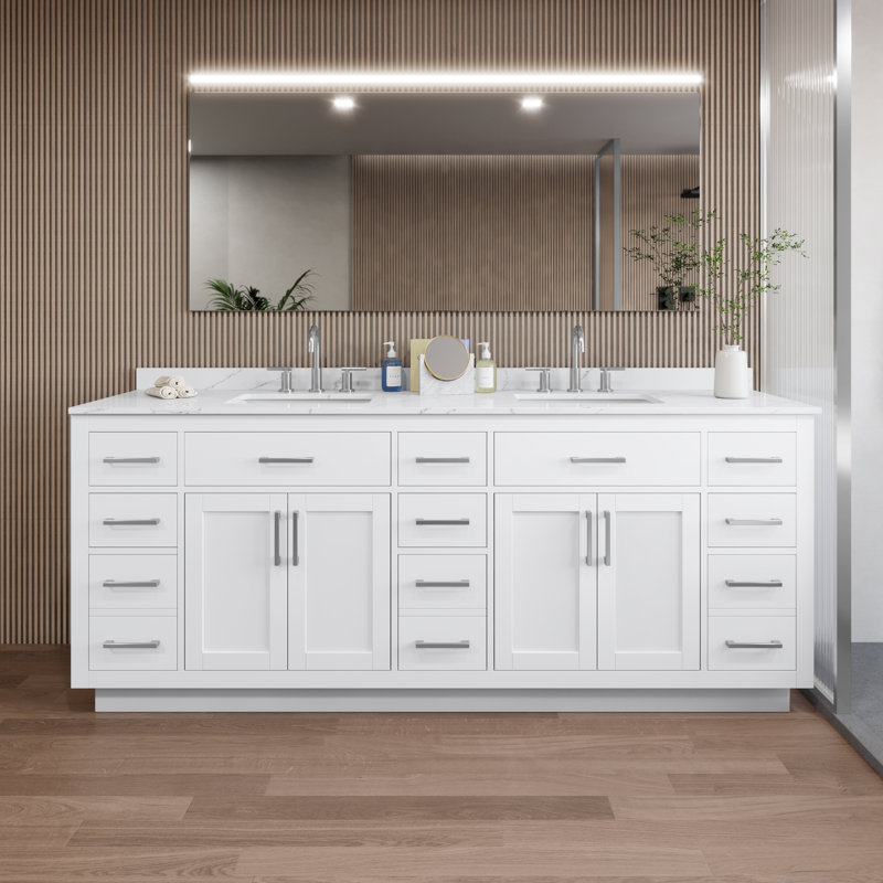 Beckett TK 84'' W Vanity, 8" Center, Brushed Nickel, Giotto Quartz