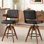 Ensemble de 2 tabourets de bar Mid-Century modernes à hauteur de comptoir pivotant à 360 ° avec pieds en bois et chaises rembourrées en similicuir avec dossier