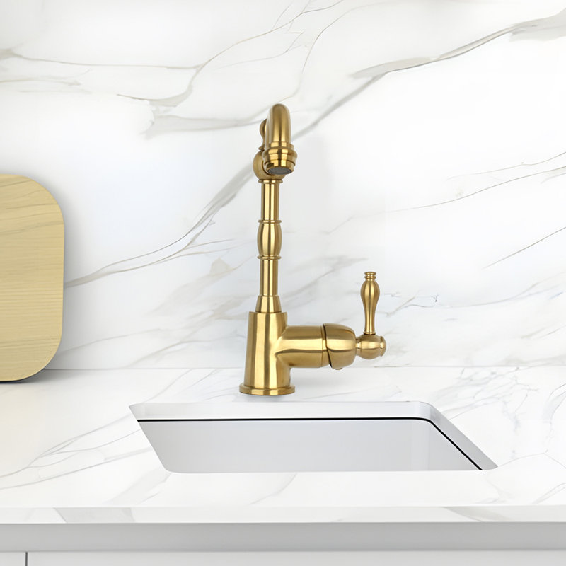 One-Handle Widespread Kitchen Bar Faucet, Brushed Gold