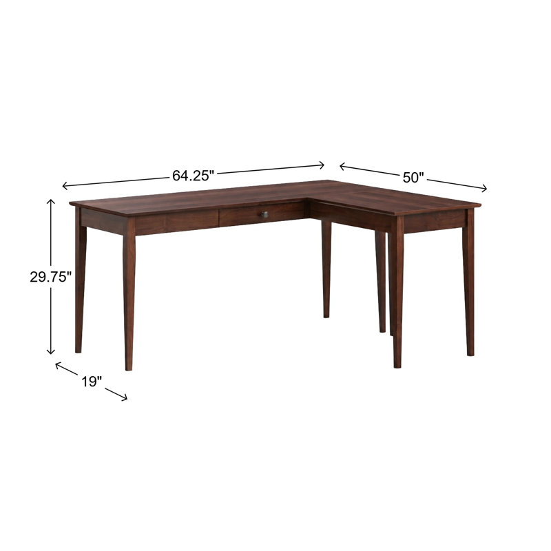 Bureau en L en bois massif Malani, Brown Mahogany