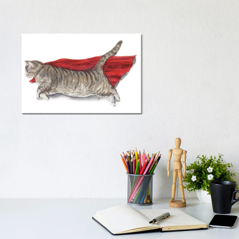 «Superhero Cat» par Alexey Dmitetchich Shmyrov - peinture sur toile tendue, H 8 po x l 12 po x P 0,75 po