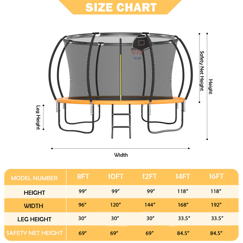 SENCHO GINSYTALIOR 12FT Outdoor Trampoline for Kids and Adults,800LBS Weight Capacity, with Basketball Hoop, Safety Enclosure, ASTM Approved