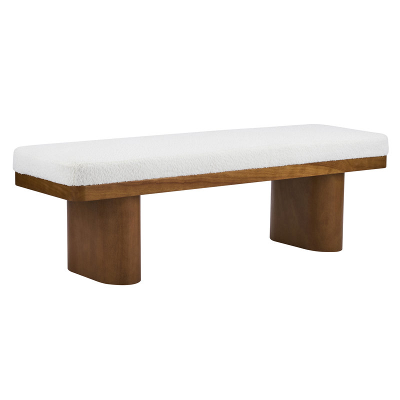 Lindeno 55" Modern Farmhouse  Upholstered Bench with Solid Rubber Wood Legs, Beige Chenille