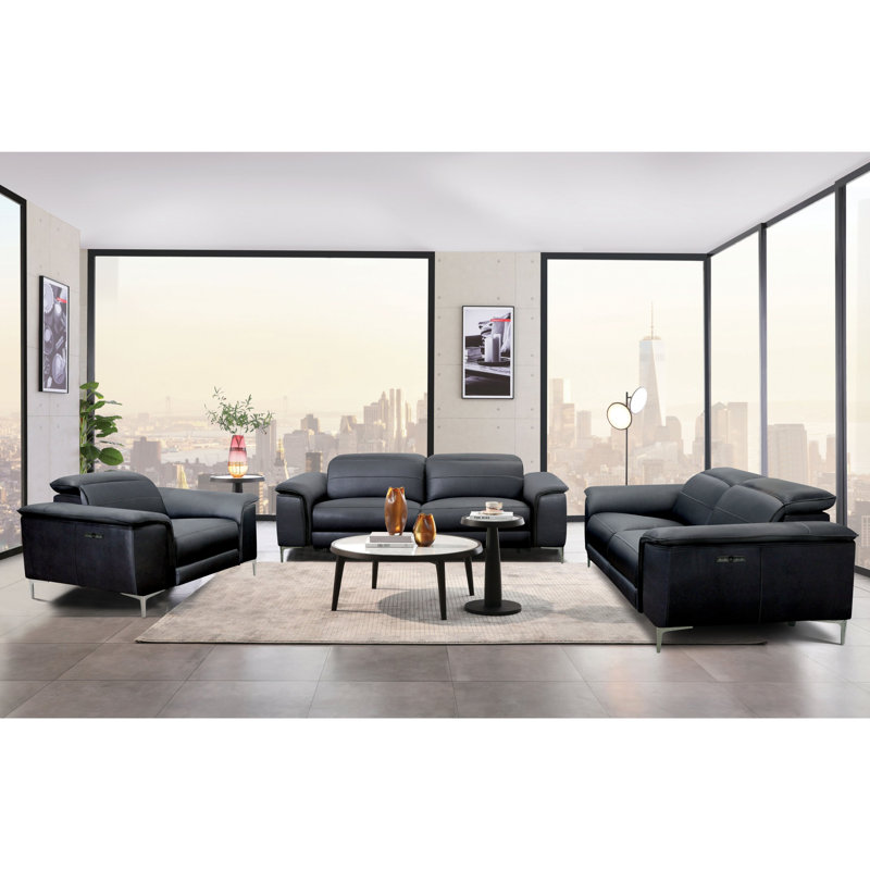 Ensemble de canapé inclinable électrique Chelita, Noir, 1 Sofa, 1 Loveseat, 1 Chair