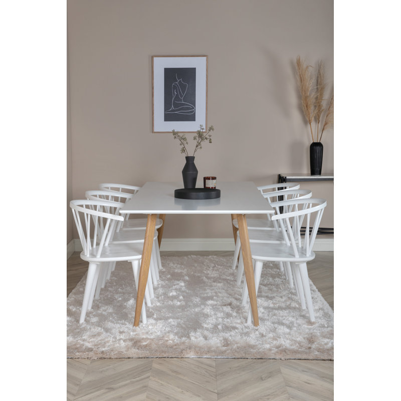 Carney 6 - Person Dining Set, White, White