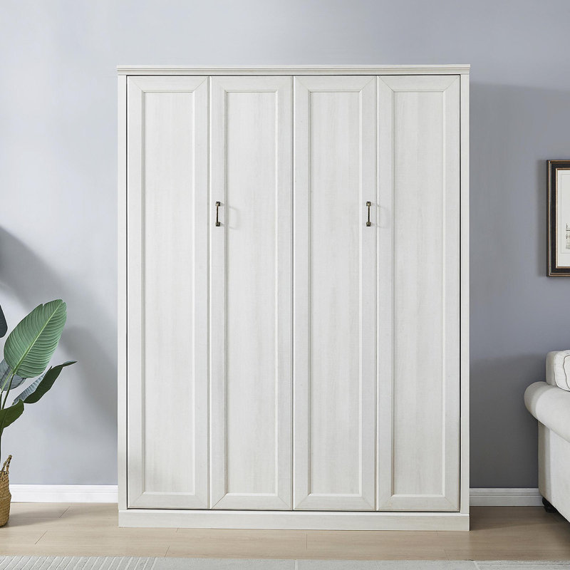 Grand lit escamotable semi-fermé et ouvert grand format, idéal pour la chambre d'amis, pour la chambre à coucher, la chambre d'amis, le bureau personnel, le blanc rustique