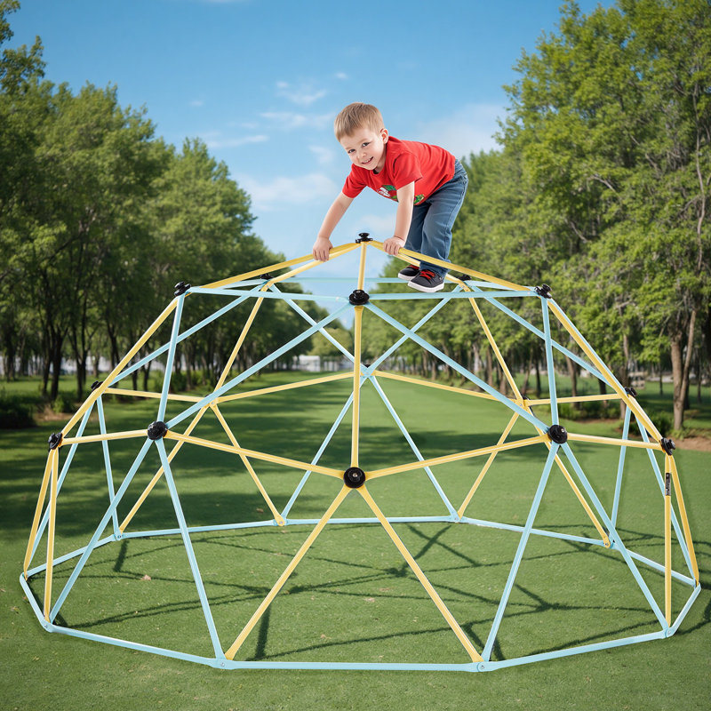 Dôme d'escalade, grimpeur à dôme géométrique de 10 pi, aire de jeu de la jungle de chargement de 1000 lb avec 2 ballons de basketball et filet de poulpe, équipement d'escalade extérieur facile à assembler pour les enfants de 3 à 10 ans