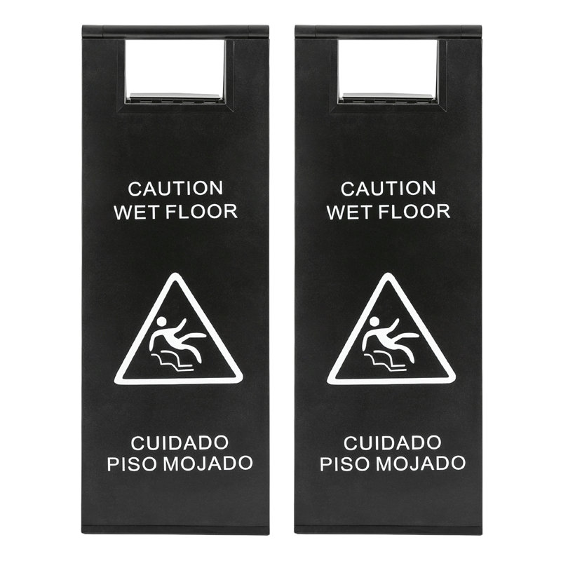 Double-Sided Caution Wet Floor Sign, Black