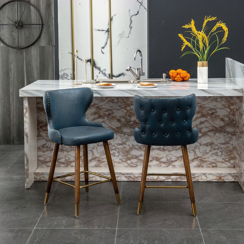 Ensemble de 2 tabourets de comptoir Mid-Century, Bleu