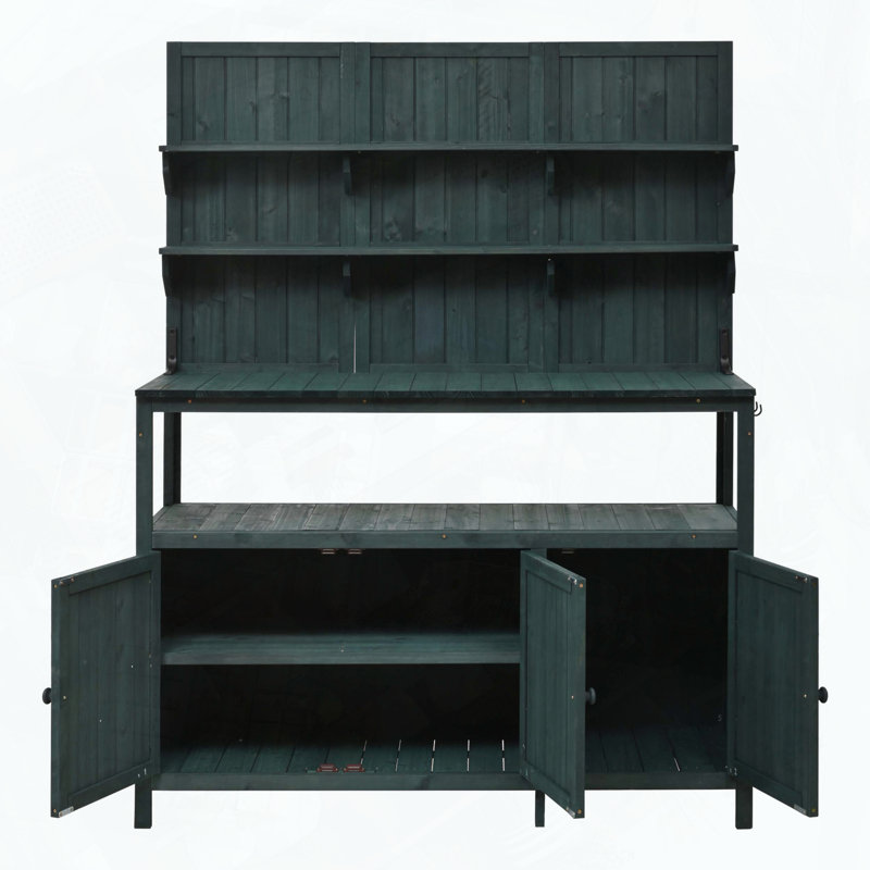 Banc de rempotage en bois de sapin rustique 50,2 po avec rangement spacieux et comptoir spacieux, Vert