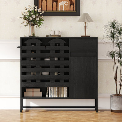 Buffet avec rangement: armoires décoratives 44,49 po, portes arquées, réglables à plusieurs niveaux, avec pieds en métal, porte tissée et tiroir