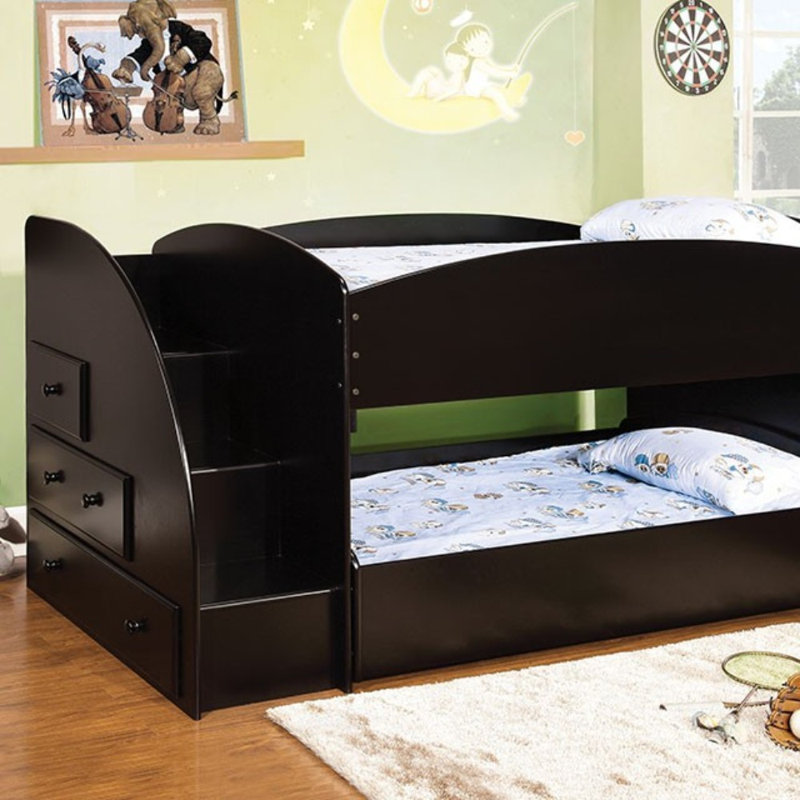 Lit superposé simple avec matelas et tiroirs Merritt, Noir
