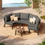Ensemble de conversation de patio en aluminium demi-lune pour 3 personnes avec coussins et table basse-669800944-672642505