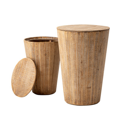 Aralin 2 Piece Round End Table Farmhouse Nesting Side Table, Rustic Barrel Side Table Set