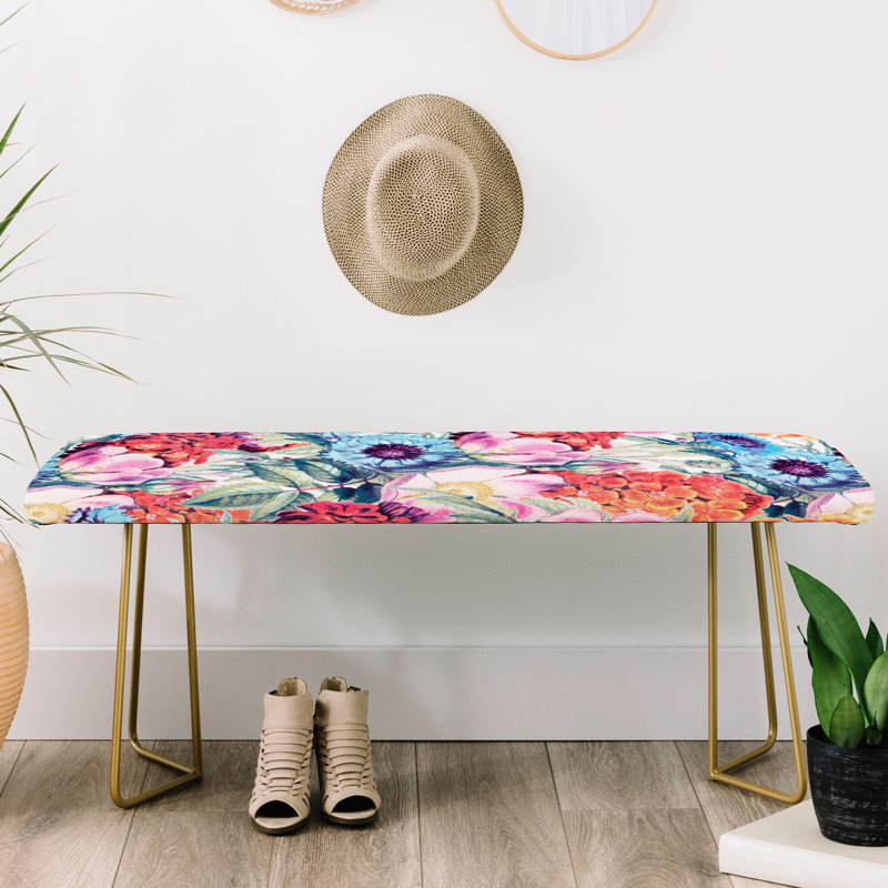 Banc rembourré en similicuir, Bleu / rose / floral
