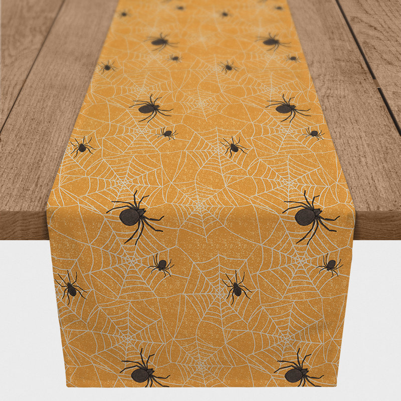 Hazleigh Orange Spider Web Pattern Table Runner, 72" L x 16" W