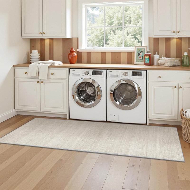 2'X5' Beige Washable Area Rug - Non-Slip Backing, Stain Resistant & Foldable, Ideal For Living Room, Bedroom & Entryway
