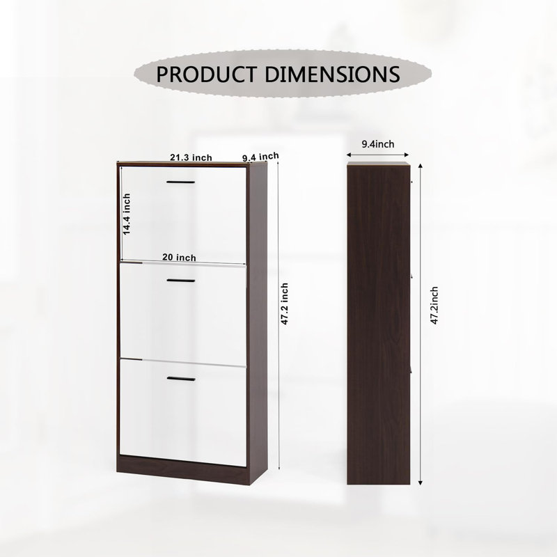 Shoe Rack, Shoe Storage Cabinet With 3 White Panel Flip Drawers, Modern Narrow Freestanding 3 -Tier Shoe Organizer For Entryway,Doorway, Hallway, 3-4 Spaces (Walnut I)