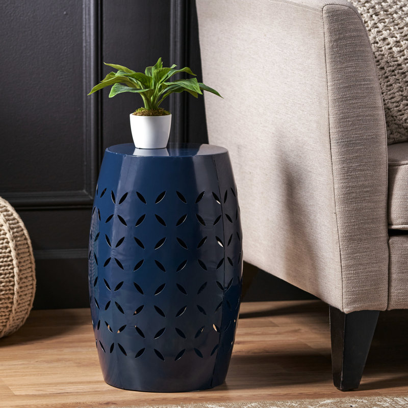 Dark Blue Iron Side Table With Exquisite Lace Cut, 12.07"X12.07"X17.67", For Outdoor And Indoor Use, No Assembly Cut Patio Table, 12.07In X 17.67In, Modern,