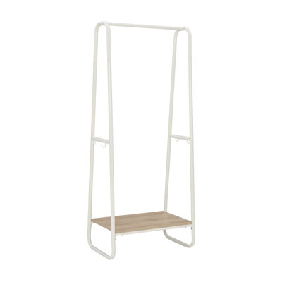 Metal Clothing Rack Tall  With Wooden Shelf Pewter