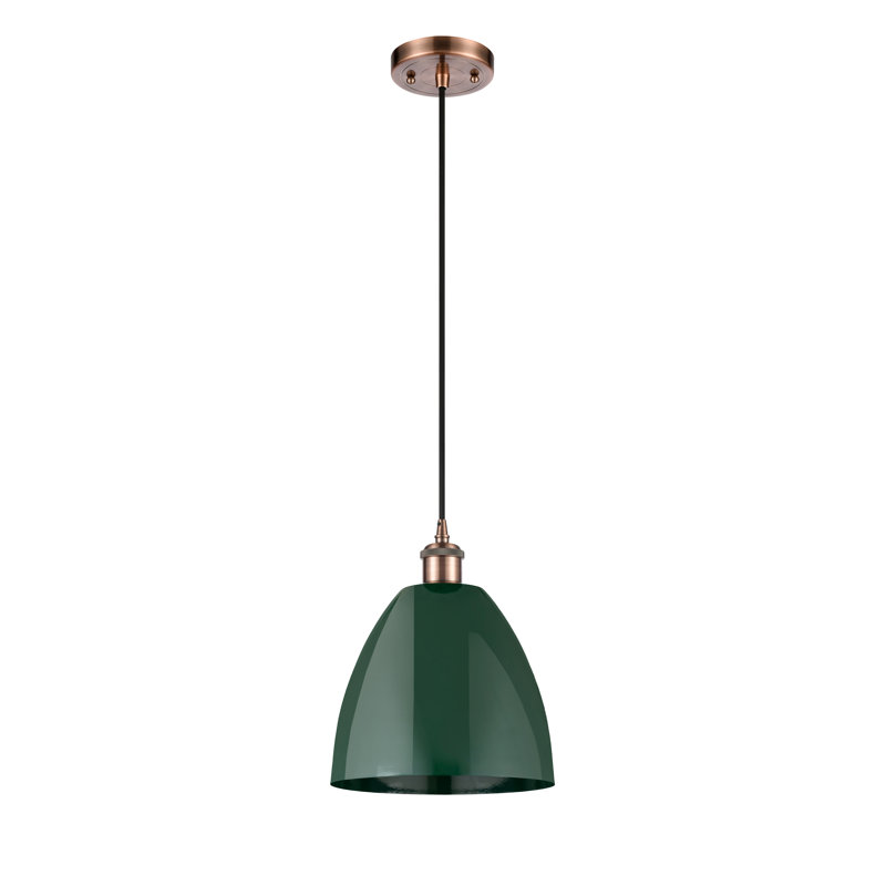 Luminaire suspendu conique 1 lumière, H 12,88 po x l 9 po x P 9 po, Vert, Cuivre antique