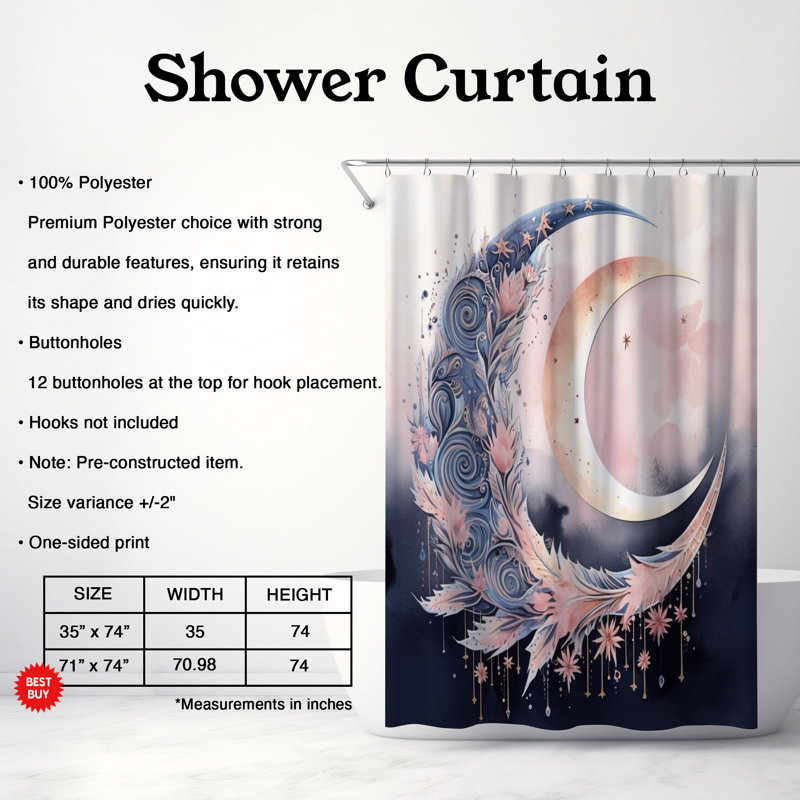 Rideau de douche standard 1 pièce Lunar Shine, H 74 po x l 71 po