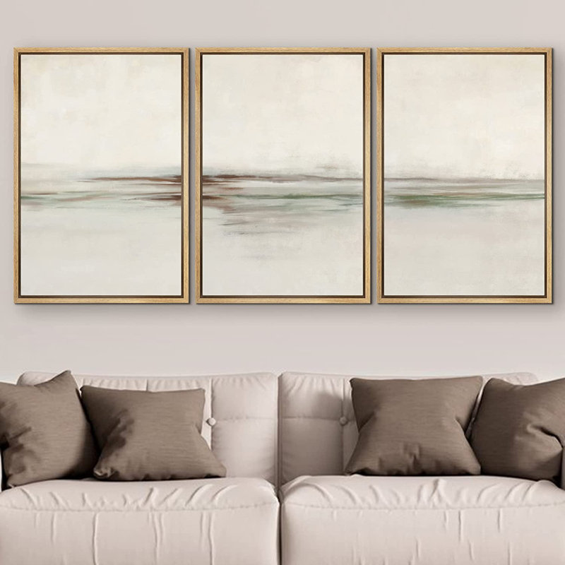 3 pièces, reproduction sur toile avec cadre flottant, H 24 po x l 48 po x P 1,5 po, Naturel