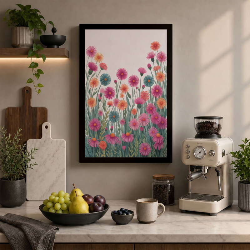 Meadow Gaillardia Botanical - Wrapped Canvas, 30x20 - 76.2 x 50.8 cm, Teal Border