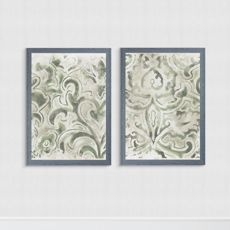 «Antique Tile III» par Vincent Van Gogh - ensemble de 2 cadres de peinture, H 16 po x l 20 po x P 1,25 po, Pas de tapis