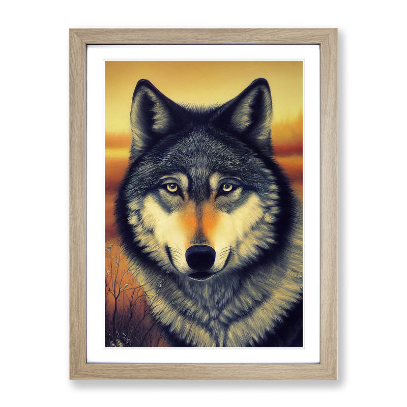 Beautiful Wolf - Wall Art, 48cm H x 36cm W, Oak Framed, White