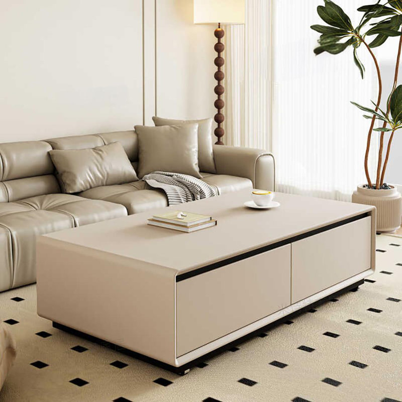 Table basse haut de gamme, H 15 po x L 51,2 po x l 27,6 po, Crème, crème