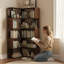 Walnut 6 Tier 66" Tall L Shaped Corner Bookshelf For Living Room, Bedroom, Home Office - Freestanding Display Shelf With Baffle And Open Units, Easy Assembly In Walnut, Ideal Multiple Designs,