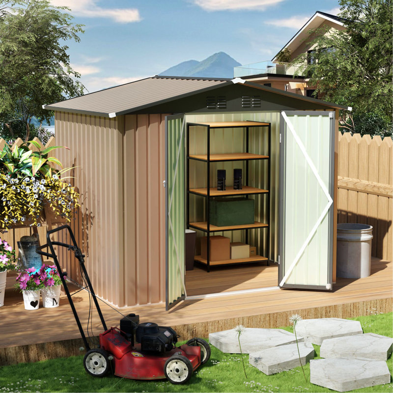 Remise de jardin 8 pi x 6 pi avec toit Apex, métal galvanisé, intempéries, rangement pour outils et vélos, méthode d'installation rapide et simple