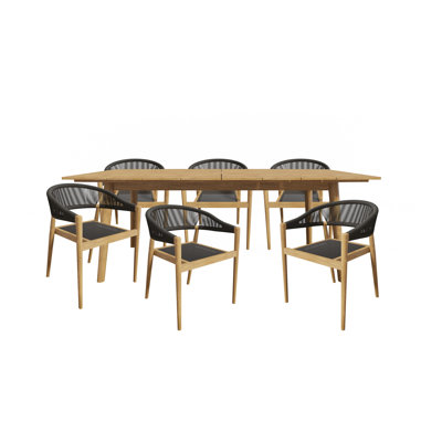 Valerie 7-Piece Rectangular Teak Outdoor Dining Set with Stacking Armchairs