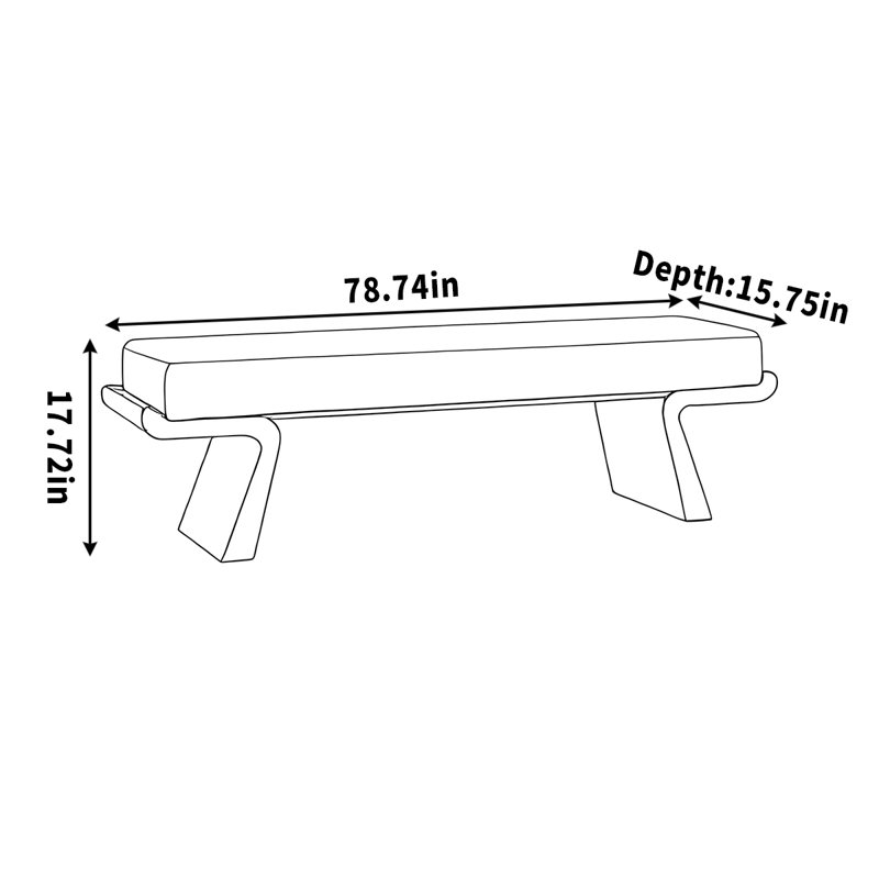 Tabouret long en bois massif, H 17,72 po x l 78,74 po x P 15,75 po