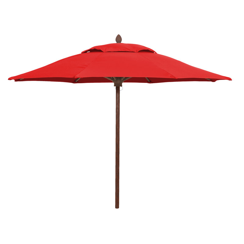 Parasol de marché 9 pi Prestige, Toile Sunbrella® rouge Jockey, Teck vieilli