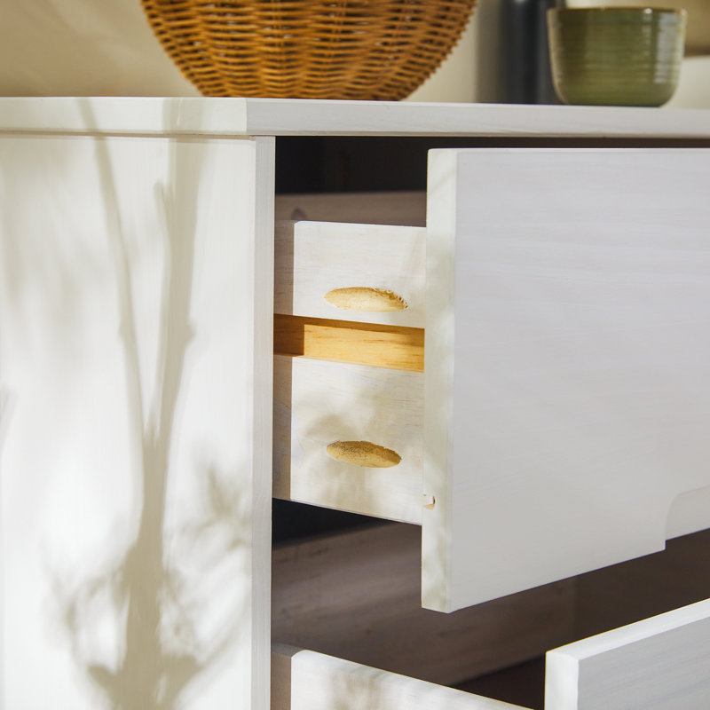 Solid Wood Groove Handle 2-Drawer Nightstand, White