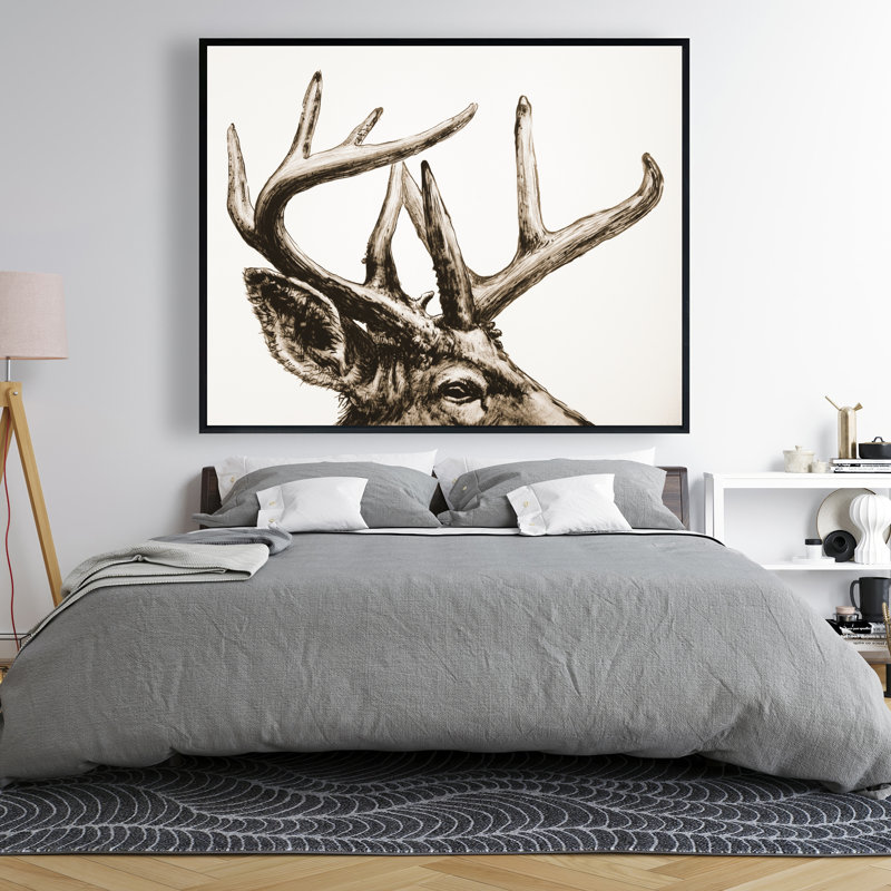 Toile encadrée Roe Deer Plume sépia - beige rustique